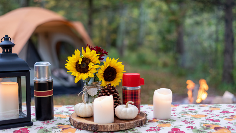 Outdoor dining at a lakefront campsite on Crystal Lake