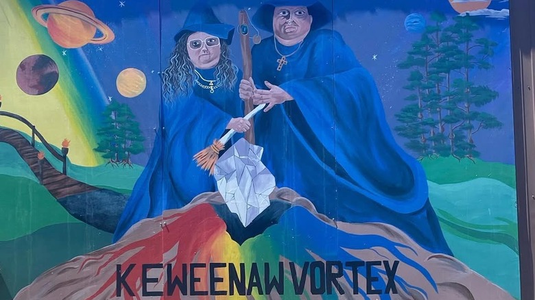 The mural at the Keweenaw Vortex, showing two wizards