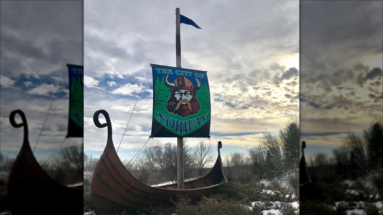 The Viking ship welcoming visitors to the city of Norway, Michigan