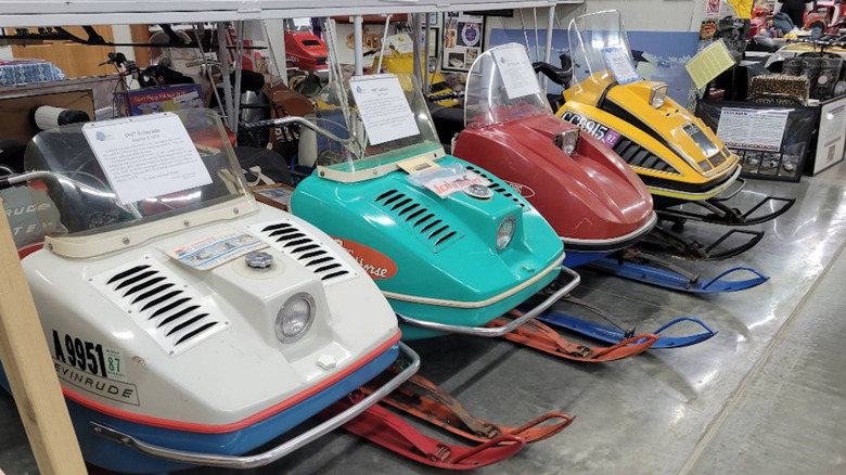 Vintage snowmobiles at the Top of the Lake Snowmobile Museum