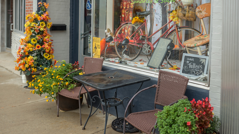 Fall display in front of a shop in Boonville, Missouri