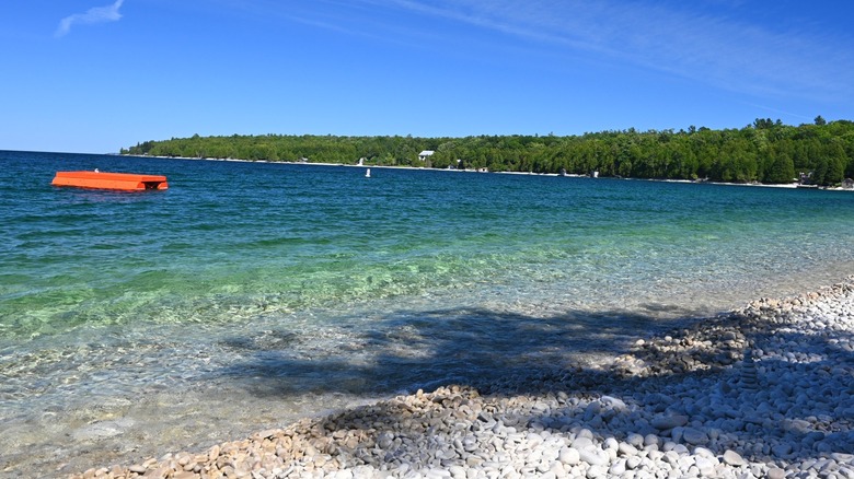 White pebbles at Wisconsin's Schoolhouse Beach on a sunny day