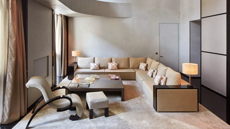 Interior of Armani Signature Suite Gym Living Room at the Armani Hotel Milano.