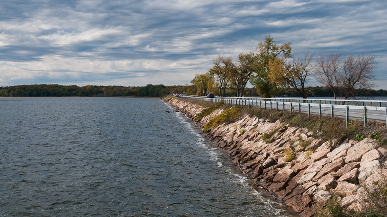 Highway by Lake Champlain near Milton, Vermont