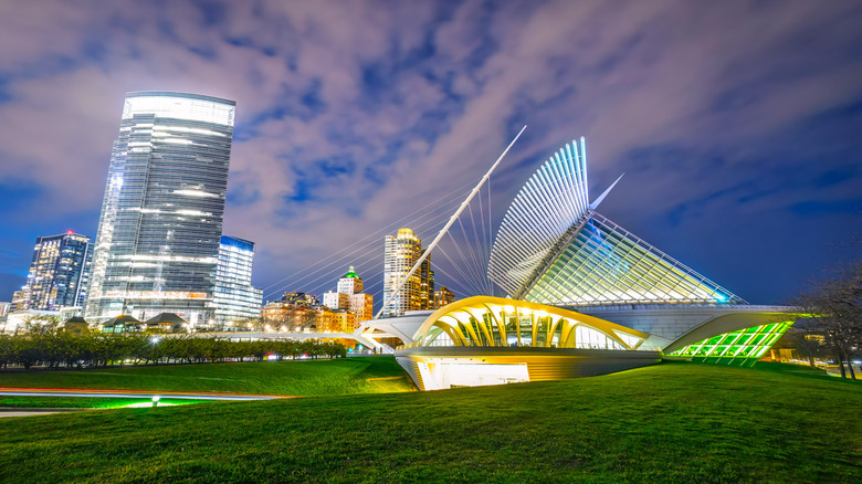 Skyline of Milwaukee from Lake Michigan at night