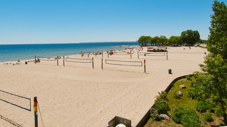 Volleyball courts on a sunny day at Bradford Beach in Milwaukee, Wisconsin