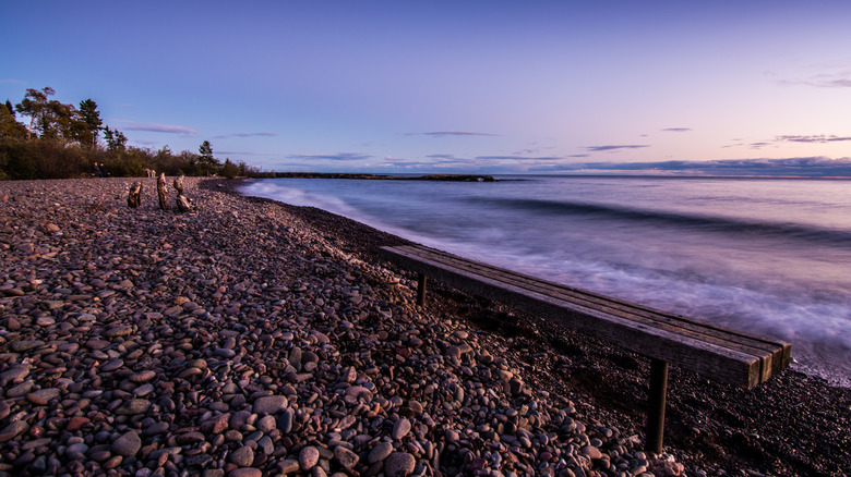Waves hitting the shore at Grand Marais just after sunset