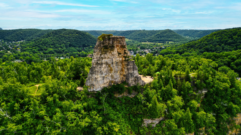 Sugar Loaf Bluff in Winona, Minnesota, during the summer