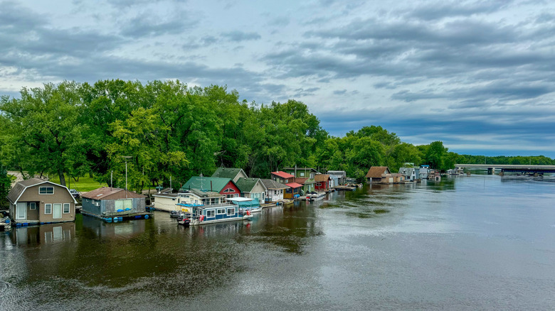 Houseboats on the Mississippi River in Winona, Minnesota