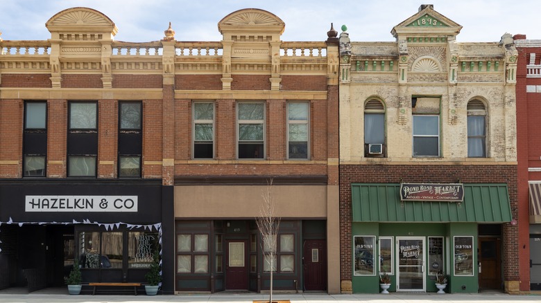 Shops in historic buildings on street
