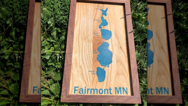 Handmade wood and epoxy artwork of Fairmont, Minnesota's Chain