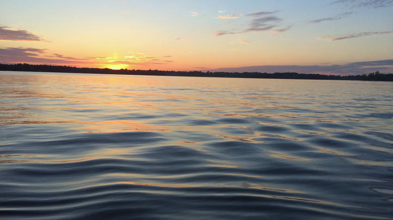 Ripples on water surface at sunset on Pokegama Lake