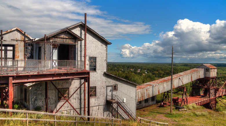 Old mine buildings and mining infrastructure at Soudan Mine in northern Minnesota