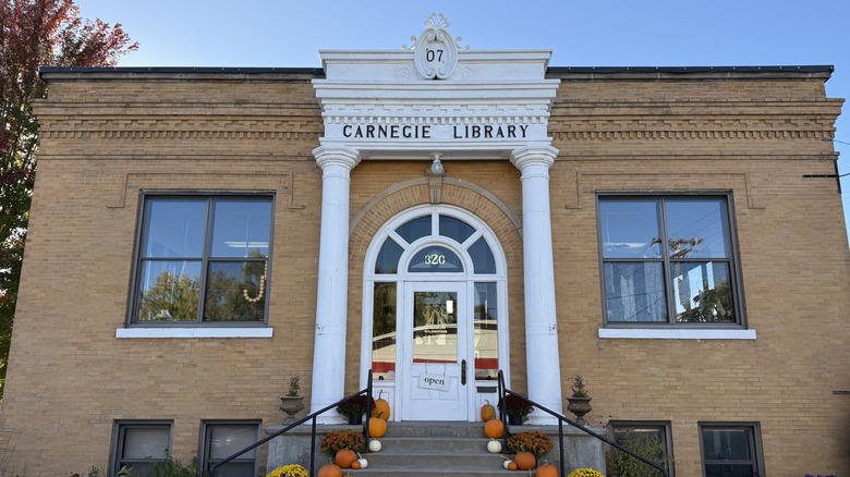 Grand brick exterior of the former Carnegie Library in Zumbrota, Minnesota