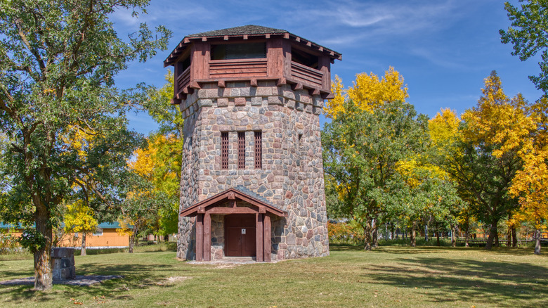 The stone observation tower at Lake Bronson State Park