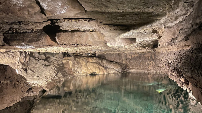 A natural pool inside the cave at Forestville/Mystery Cave State Park