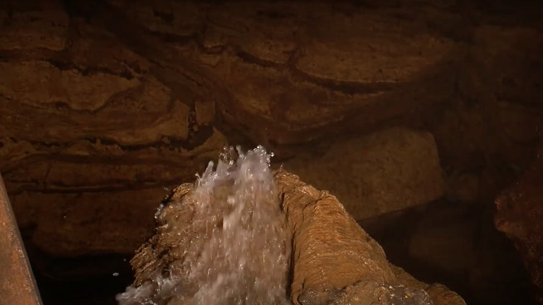 Water flowing over rock in the Niagara Cave in Minnesota