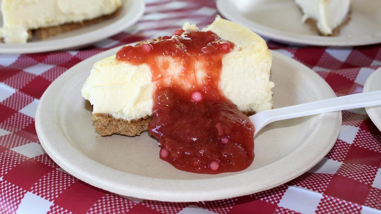 Pie drizzled with rhubarb sauce at Lanesboro Rhubarb Festival