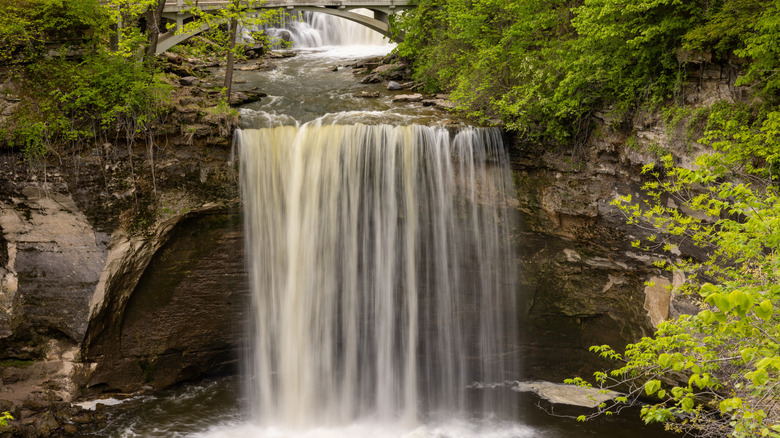 Minneopa Falls tumbling over the ledges at Minneopa State Park in Minnesota