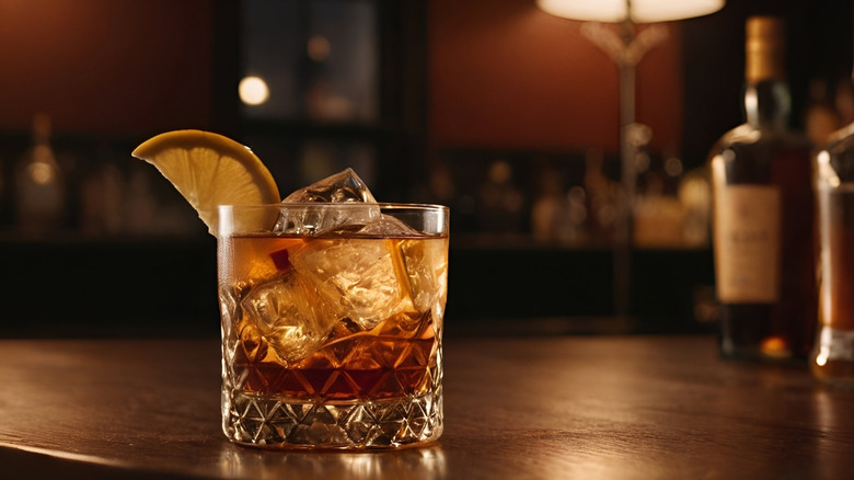 Old fashioned cocktail in glass