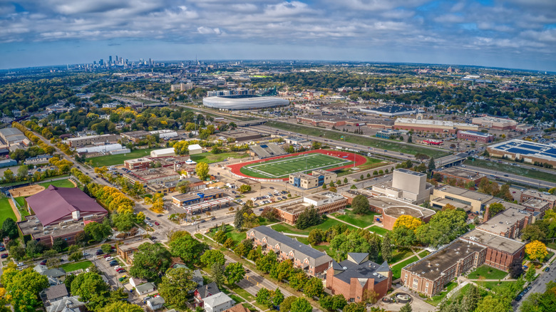 An aerial view of Moorhead, MN