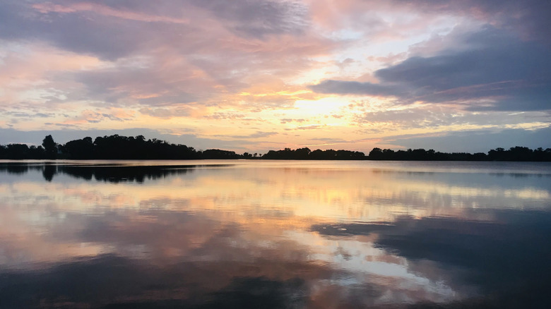 Sunset across lake at Monson Lake State Park