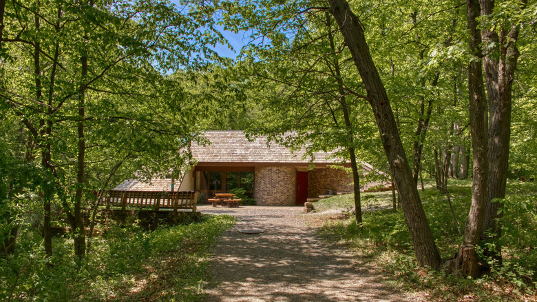 Trail center surrounded by trees at Lake Maria State Park