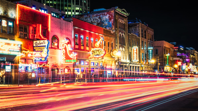 The Broadway section of Downtown Nashville with honky tonk bars