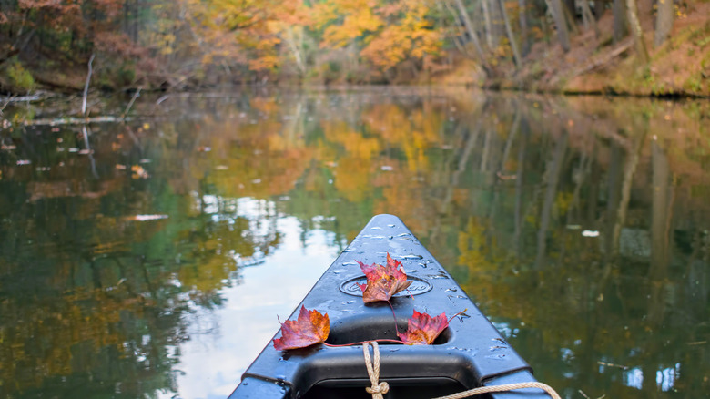Paddling on Mirror Lake in fall
