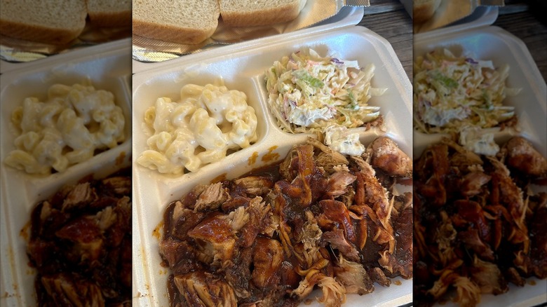 Brisket with mac and cheese and coleslaw from The Shed