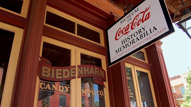 Entrance and sign at the historic Biedenharn Coca-Cola Museum in Vicksburg, MS.