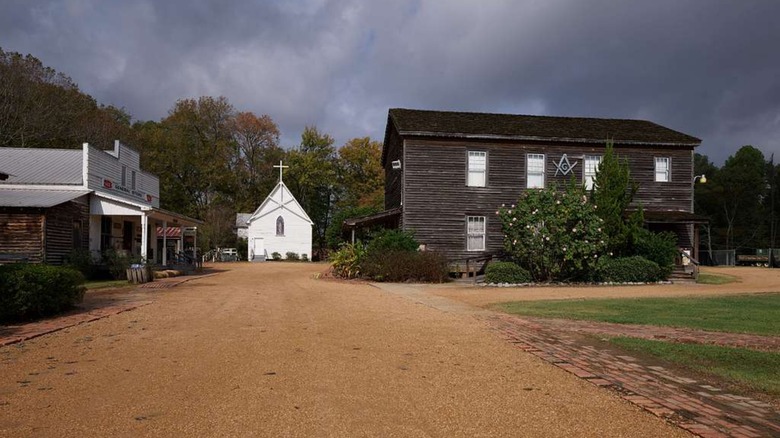 Replica of a 1920s small town in Jackson, Mississippi, with church
