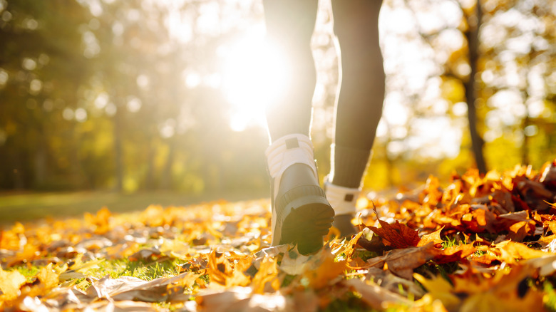 A lady hiking during fall