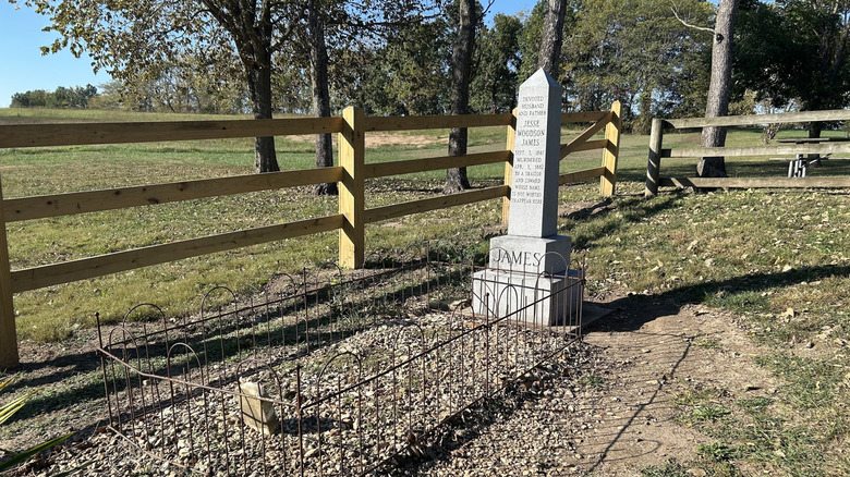 Jesse James' gravestone at the Jesse James Birthplace museum in Kearney, Missouri