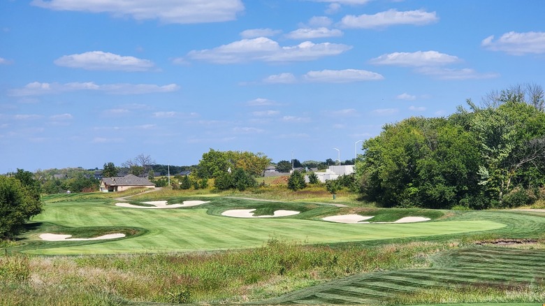 The golf course at The Golf Club at Creekmoor in Raymore, Missouri, on a cloudy day