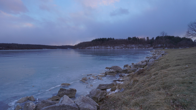 Forest Lake in Thousand Hills State Park, Missouri, at sunset