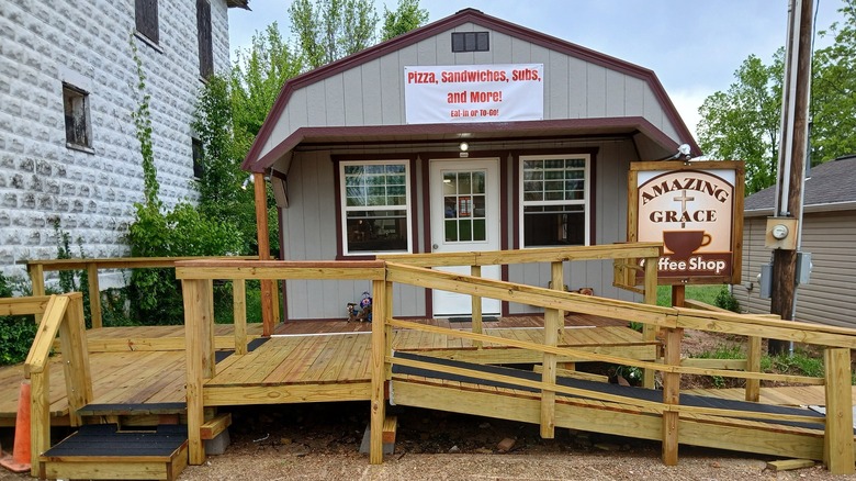 Outside Amazing Grace Coffee Shop in Winona