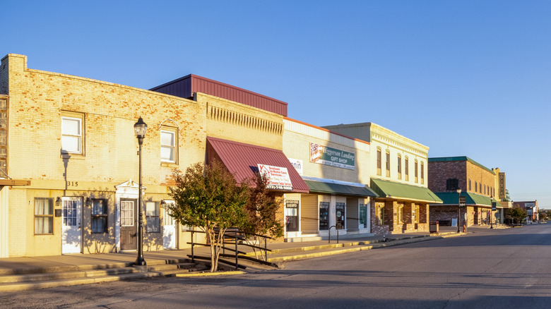 Row of businesses in the Old Business District of New Madrid, Missouri