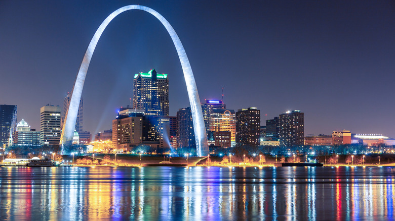 Aerial photo of St. Louis, Missouri at night