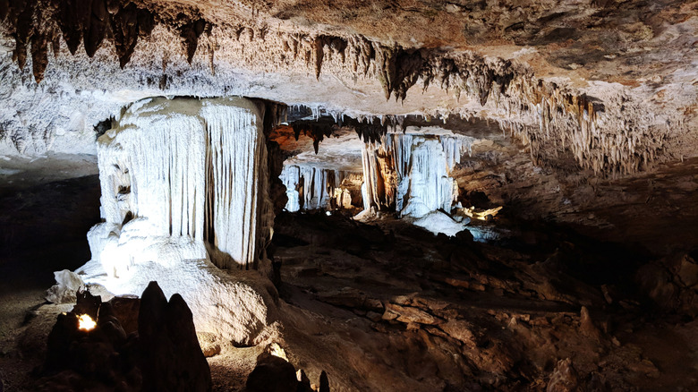 Fantastic Caverns crystal rock formations illuminated by lights.