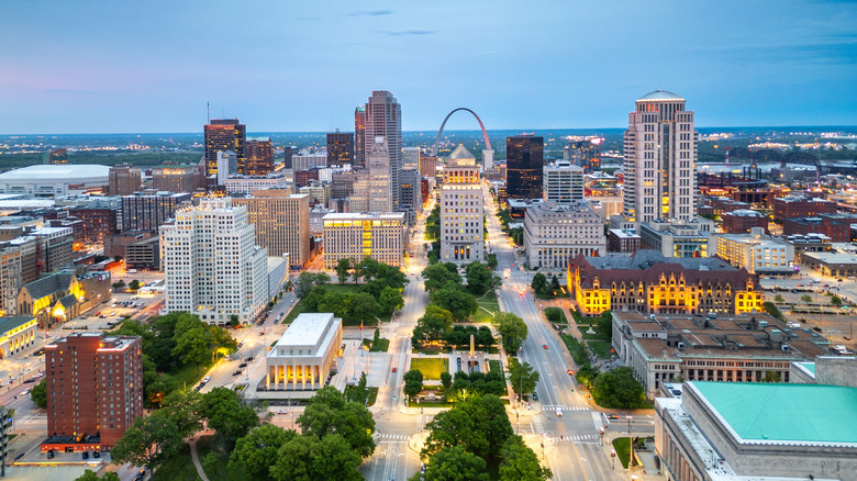 Aerial view of St. Louis at dusk