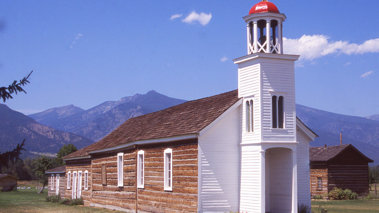 Historic church building in mountain town
