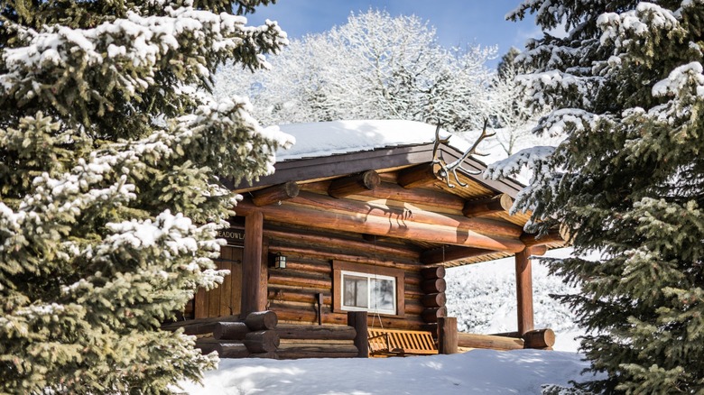 Exterior of cabin at Lone Mountain Ranch