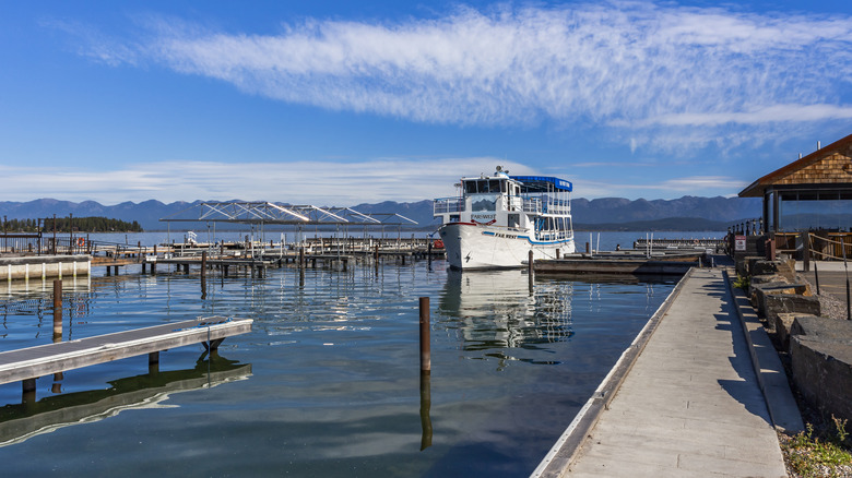 Boat by the dock in Lakeside, Montana