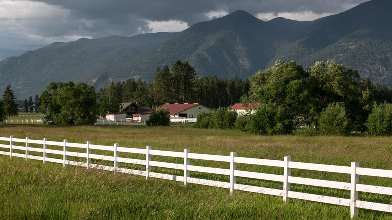 A farm and mountains in Montana