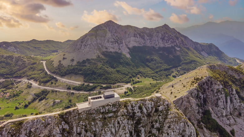 View of Mount Lovćen and the mausoleum of Petar II Petrović-Njegoš near Cetinje