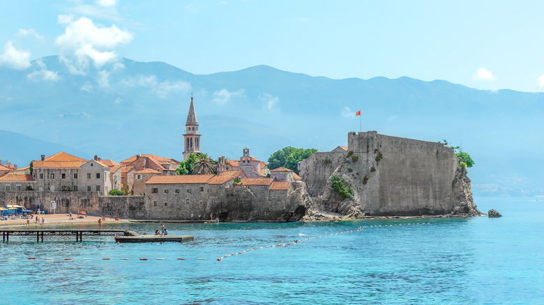 Seascape with the fortress of the Old Town in Budva, Montenegro