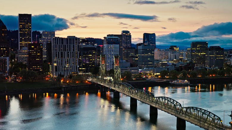 Broadway Bridge crossing Willamette River into Portland