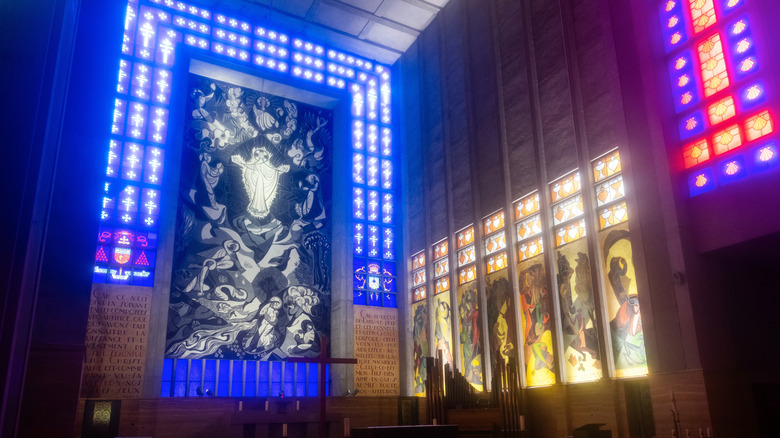 Stained glass panels on a church in Montrouge, France