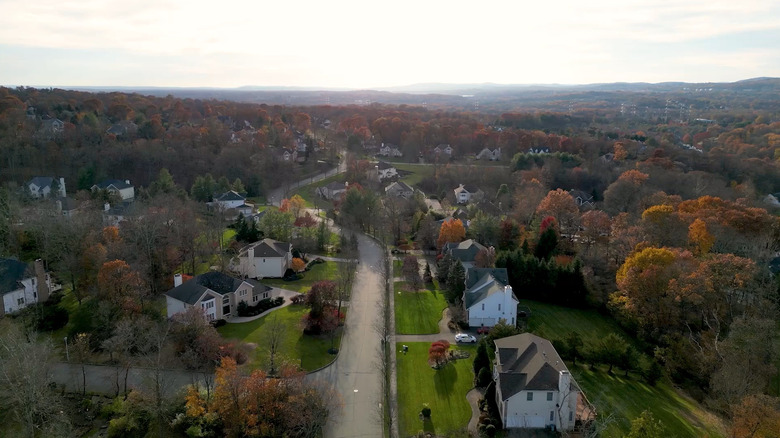 Aerial view of Montville, New Jersey in fall
